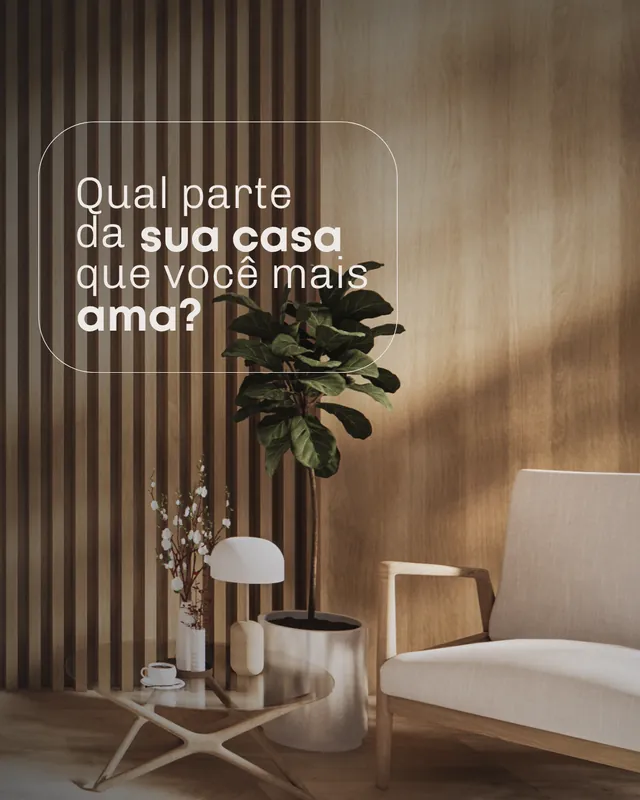 Publicação do perfil @brisa.eng: estar com painel de madeira ripada e poltrona